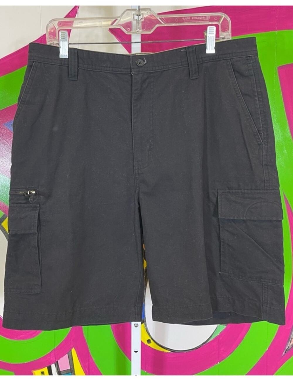 St. John's Bay, Black Canvas Cargo Shorts. Size 34. Excellent condition!